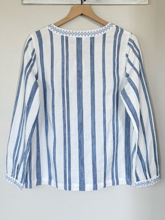 J JILL NWT M Pure Jill Embroidered Striped Top Cotton Blouse White Blue Yonder - Picture 5 of 14